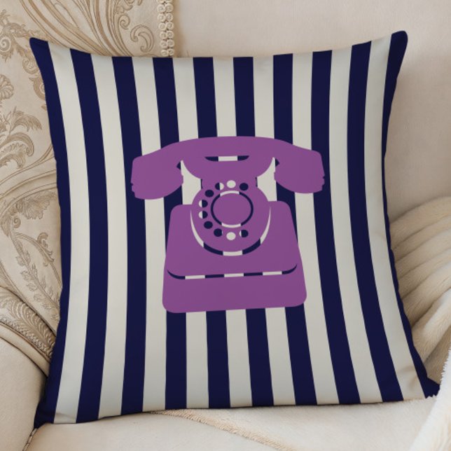 Vintage Phone on Midnight Blue Stripes Cushion (Creator Uploaded)
