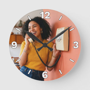 Vintage Phone Smiling Woman Retro Home Decor Round Clock