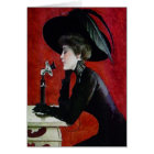 vintage phone woman black dress hat lady