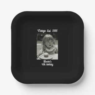 Vintage Photo Birthday Black & White Paper Plate