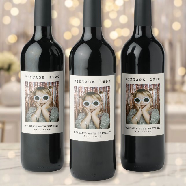 Vintage Photo Birthday Wine Label (Vintage Photo Birthday Wine Label )