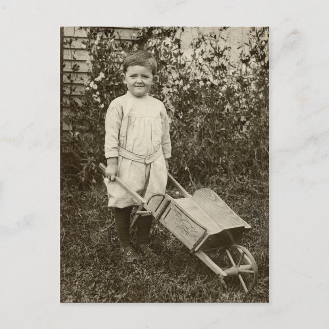 Vintage Photo- Boy- Wheelbarrow-  Postcard (Front)