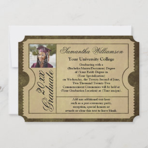 Vintage Photo College Graduation Ticket Invitation