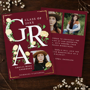 Vintage Photo Floral Graduation Foil Announcement