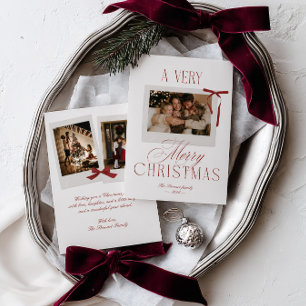 Vintage Photo Frame Red Christmas 3 Photo Holiday Card