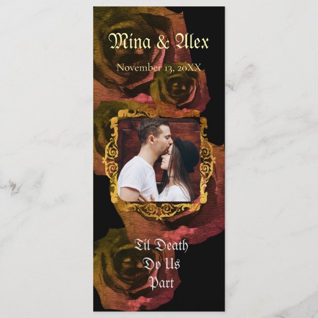 Vintage Photo Gold Autumn Rose Goth Wedding  Programme (Back)