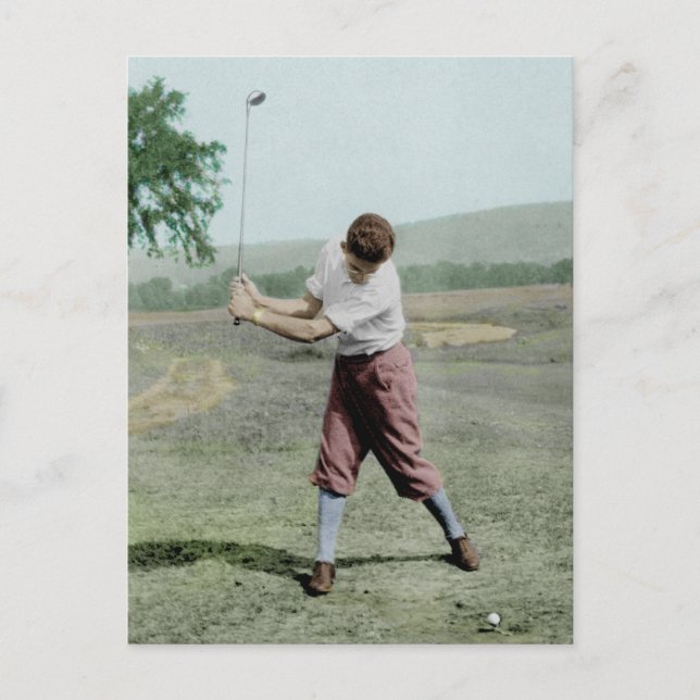 Vintage Photo Male Golfer Swing 1930s Postcard (Front)