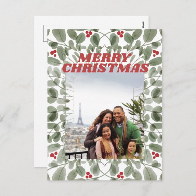 Vintage Photo Merry Christmas Greenery Postcard (Front/Back)