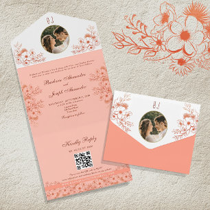 Vintage Photo Monogram Wedding All In One Invitation