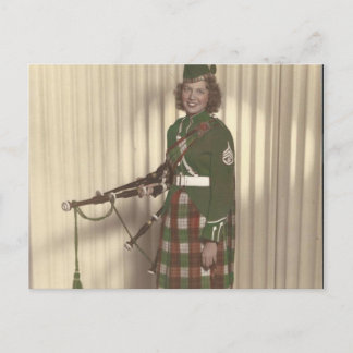 vintage photo of bagpiper girl postcard