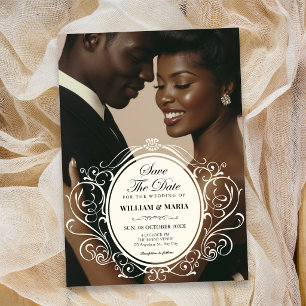 Vintage photo ornate wedding invitation