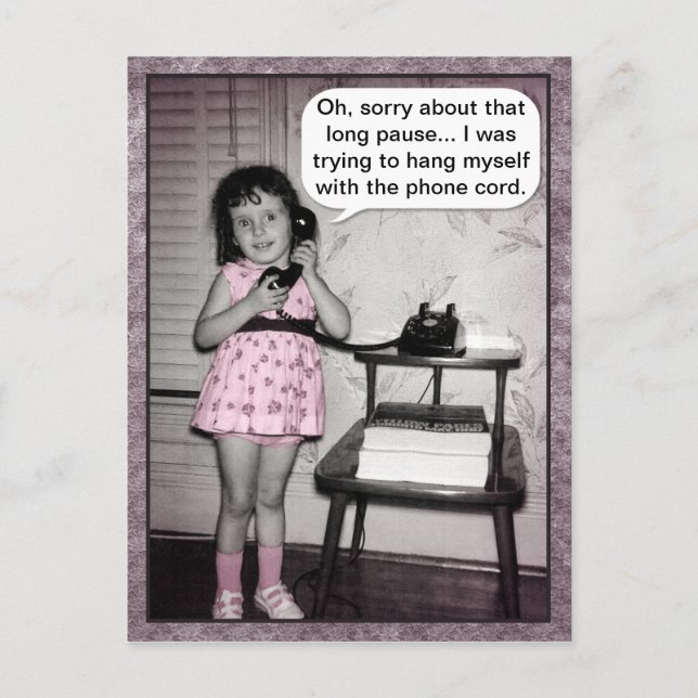 Vintage Photo Telephone Girl Humour Hanging hersel Postcard (Front)