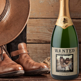 Vintage Photo Wanted Poster Wedding Sparkling Wine Label