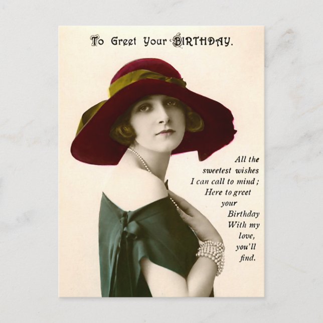 Vintage Photo Woman To Greet Your Birthday Postcard (Front)