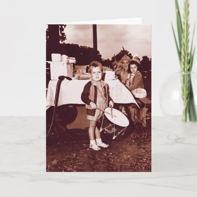 Vintage Photograph Drummer Boy c 1930s Card (Front)