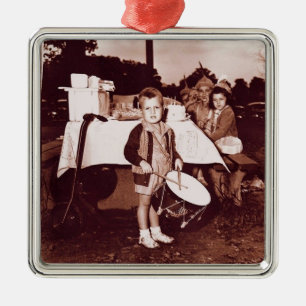 Vintage Photograph Drummer Boy c 1930s Metal Tree Decoration