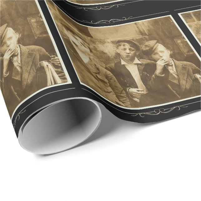 Vintage photograph of newsies smoking cigars wrapping paper (Roll Corner)