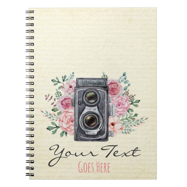 Vintage Photography Camera Rustic Photographer Spiral Notebook (Front)