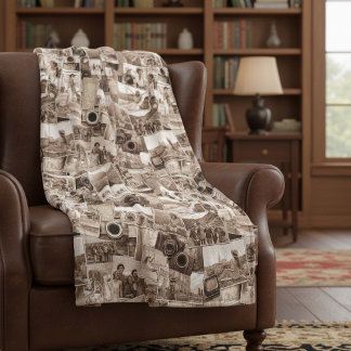 Vintage Photography Collage Sepia ID1066 Fleece Blanket