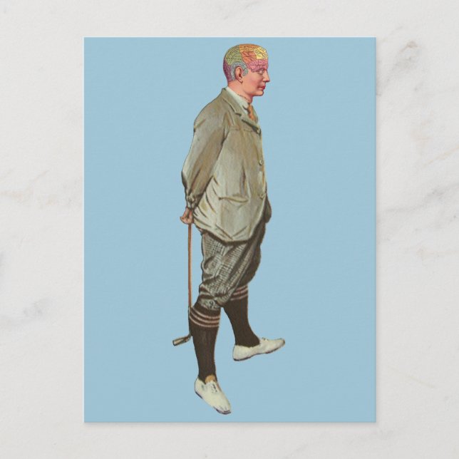 Vintage Phrenology Head Golfer Postcard (Front)