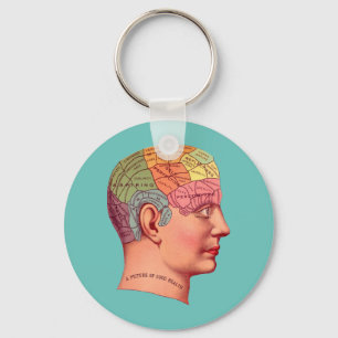 Vintage Phrenology Head Mind Brain Map Key Ring