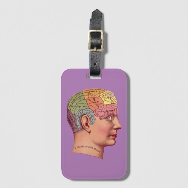 Vintage Phrenology Head Mind Brain Map Luggage Tag (Front Vertical)