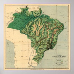 Vintage Physical Map of Brazil (1886) Poster