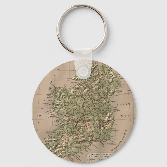 Vintage Physical Map of Ireland (1880) Key Ring (Front)
