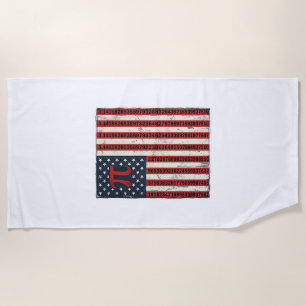 Vintage Pi American Flag Math Teacher Shirt Design Beach Towel