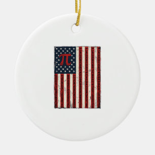 Vintage Pi American Flag Math Teacher Shirt Design Ceramic Tree Decoration