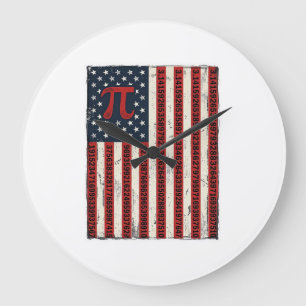 Vintage Pi American Flag Math Teacher Shirt Design Large Clock