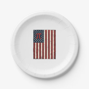 Vintage Pi American Flag Math Teacher Shirt Design Paper Plate