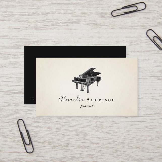 Vintage Pianist Music Teacher Business Card (Front/Back In Situ)