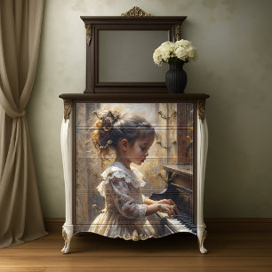 Vintage Piano Girl Romantic Storybook Music Scene  Tissue Paper