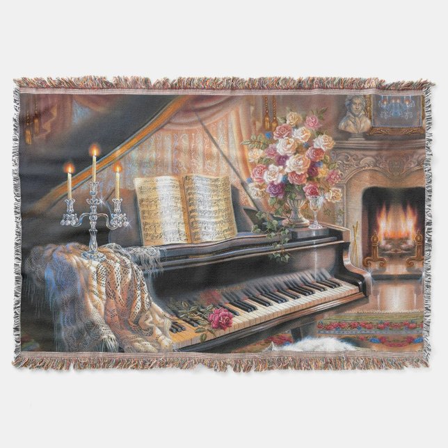 Vintage Piano Home Throw Blanket (Creator Uploaded)