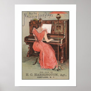 Vintage Piano Music Advert Musician Instrument Poster