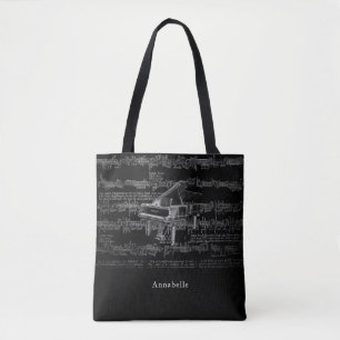 Vintage Piano Music Scores Black Tote Bag