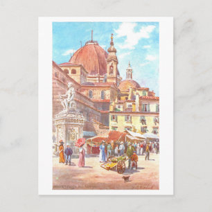 Vintage Piazza San Lorenzo, Florence, Italy, Postcard