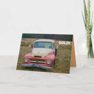 Vintage pick-up for sale, good luck greeting card