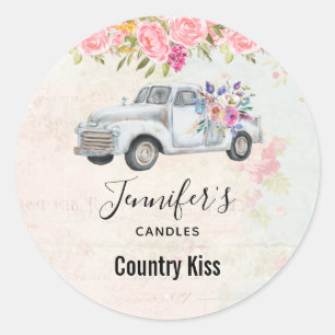 Vintage Pickup Truck Rustic Watercolor Candle Classic Round Sticker