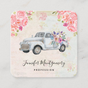 Vintage Pickup Truck Rustic Watercolor Square Business Card