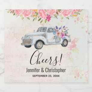 Vintage Pickup Truck Rustic Watercolor Wedding Beer Bottle Label