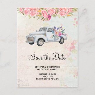 Vintage Pickup Truck Rustic Wedding Save the Date Invitation Postcard