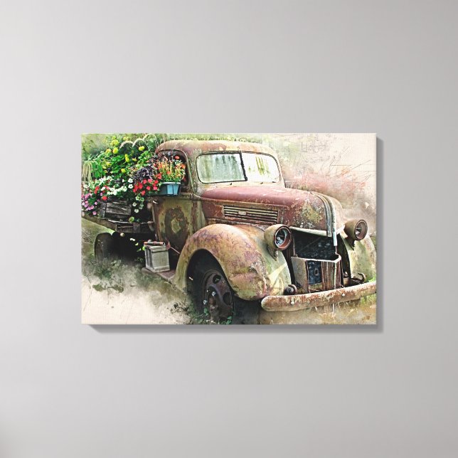 Vintage Pickup Truck W/Wild Flowers  Canvas Print (Front)