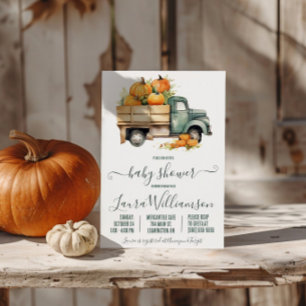 Vintage Pickup Truck with Pumpkins Baby Shower Invitation