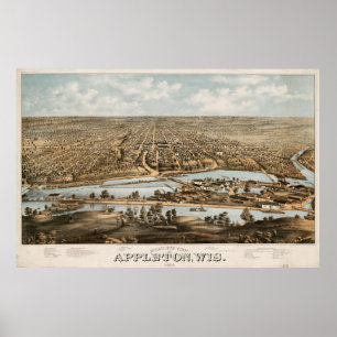 Vintage Pictorial Map of Appleton WI (1874) Poster