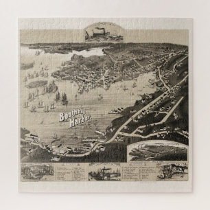 Vintage Pictorial Map of Boothbay Harbor ME (1885) Jigsaw Puzzle