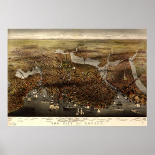Vintage Pictorial Map of Boston (1873) Poster