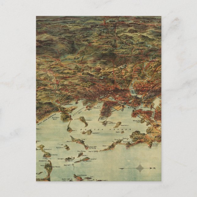 Vintage Pictorial Map of Boston (1905) Postcard (Front)