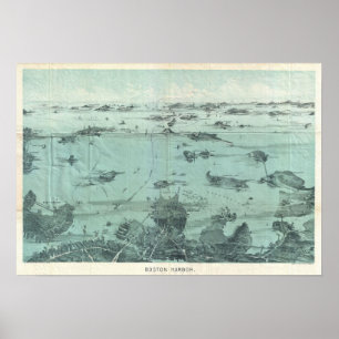 Vintage Pictorial Map of Boston Harbour (1897) Poster